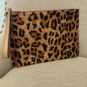 BR animal print clutch with leather strap